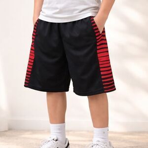 Zone Pro Boys 12/14 Black Red Mesh Basketball Shorts Athletic